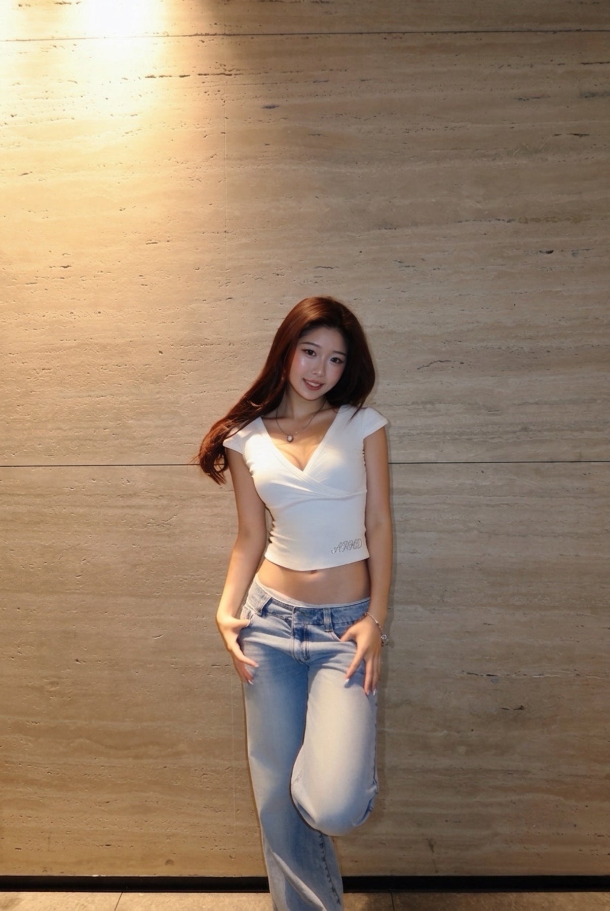 V neck top V領收腰上衣